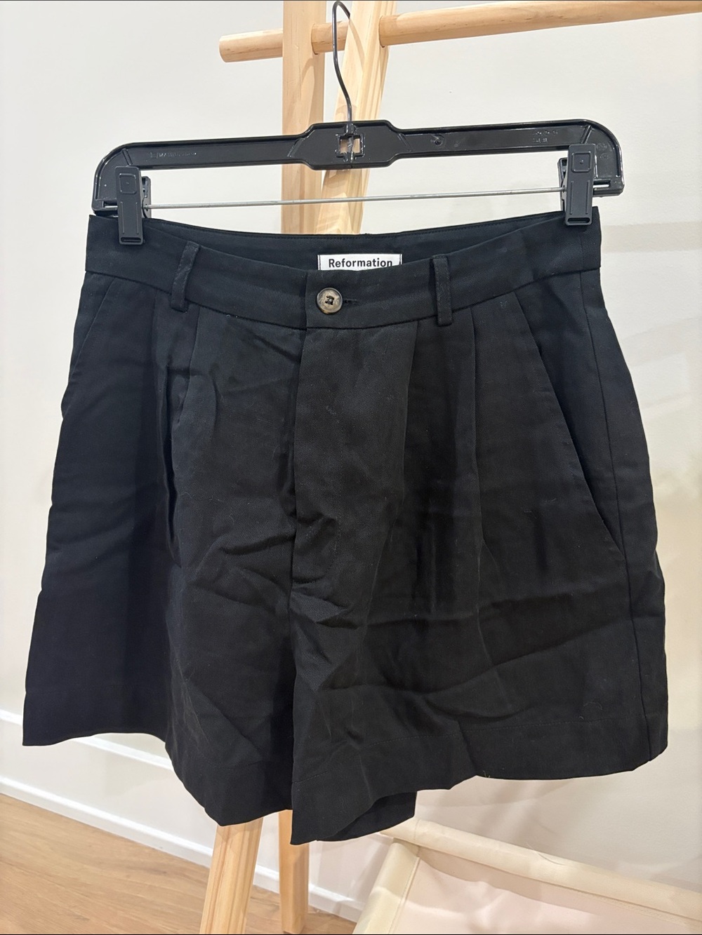 Reformation Black Tailored High-Waist Shorts